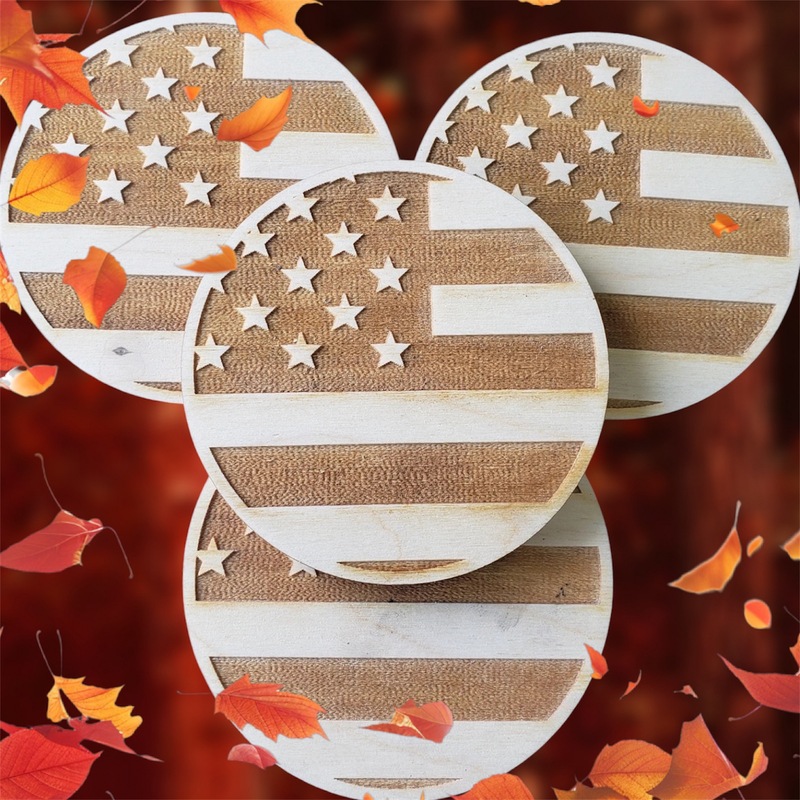 United States Flag Coaster 4"; Set of 8 United States Flag Coaster 4"; Set of 8